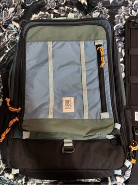 Topo Designs Global Travel Bag 30L — Slate Blue, Olive Green & Orange Accents